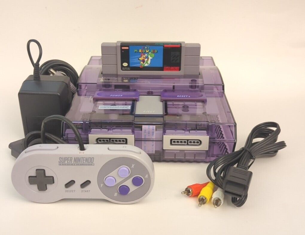 Atomic Purple Super Nintendo SNES Console Bundle Controller & Super Mario World